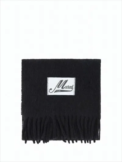 Marni Rectangular Alpaca-blend Scarf With Fringed Edges In Black