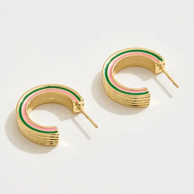 Fashnzfab 14k Gold Dipped Enamel Open Hoop Earrings - Gold, Pink & Green In Multi