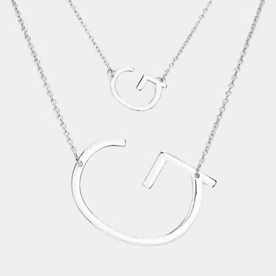 Fashnzfab -g- Initial Monogram 2row Strand Double Detachable Chain Necklace In Silver