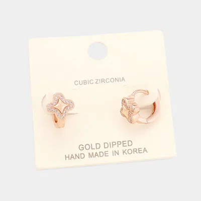 Fashnzfab Gold Dipped Cubic Zirconia Quatrefoil Huggie Earrings - Clear, Rose Gold In Multi
