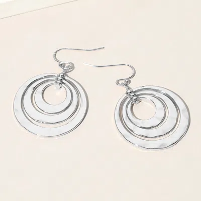 Fashnzfab Hammered Metal Triple Open Circle Layered Dangle Earrings - Rhodium In Multi