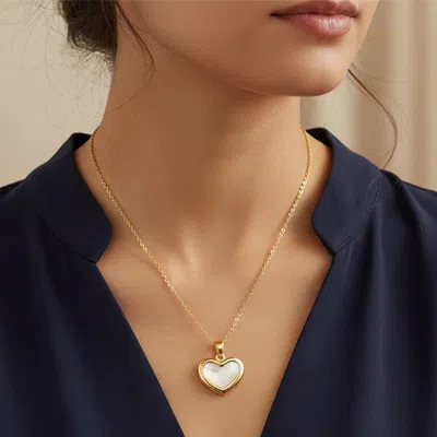 Fashnzfab 14k Gold Dipped Mother Of Pearl Heart Pendant Necklace In Gold