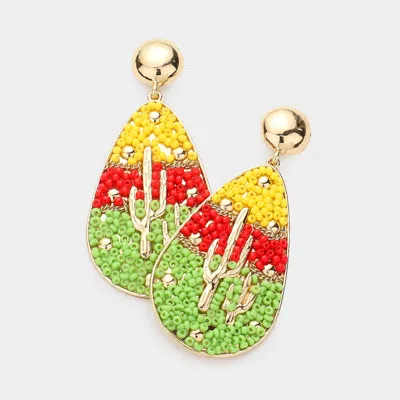 Fashnzfab Cactus Bead Cluster Teardrop Dangle Earrings - Multi In Multi