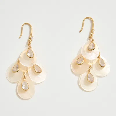 Fashnzfab 14k Gold Dipped Teardrop Cz Stone Accent Mother Of Pearl Shell Chandelier Earrings - Gold In Gold