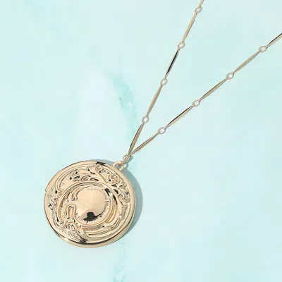 Fashnzfab Metal Round Medal Locket Pendant Necklace In Gold