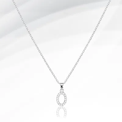 Fashnzfab -o- Stainless Steel Cz Stone Paved Initial Monogram Pendant Necklace In Silver