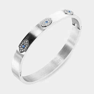 Fashnzfab Rhinestone Embellished Triple Evil Eye Stainless Steel Bracelet In Silver