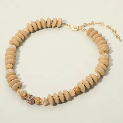 Fashnzfab Paved Stone Ball Centered Mixed Beaded Statement Necklace In Sand
