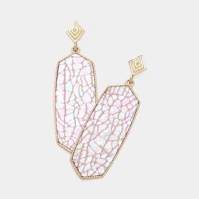 Fashnzfab Patterned Hexagon Dangle Earrings - Ivory In Multi