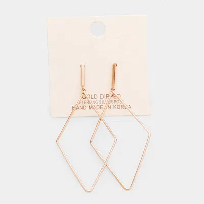 Fashnzfab Gold Dipped Metal Bar Rhombus Earring - Rose Gold In Multi