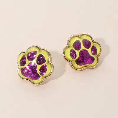 Fashnzfab Glitter Paw Print Gameday Stud Earrings - Purple, Yellow In Multi