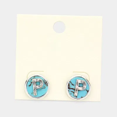 Fashnzfab -p- Initial Monogram Turquoise Stud Earrings - Turquoise, ~p~ In Multi