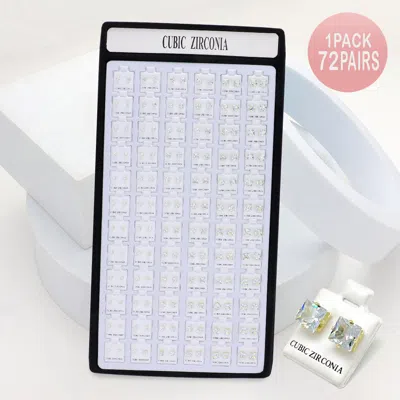 Fashnzfab 72pairs - Square Cz Stone Stud Earrings - Gold In Gold