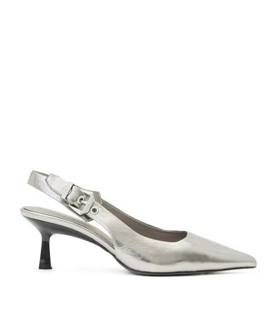 Allsaints Idiya Metallic Leather Slingback Heels In Gray