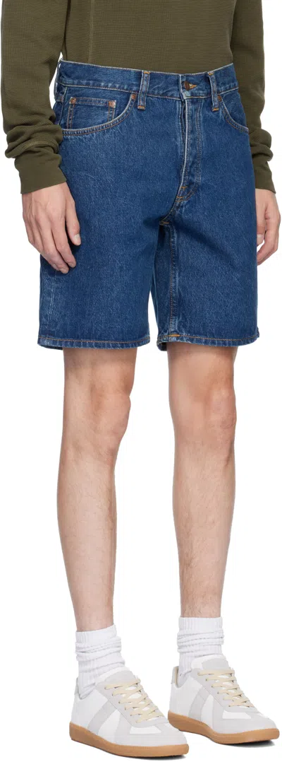 Nudie Jeans Seth Straight-leg Stone-washed Organic Denim Shorts In Blue