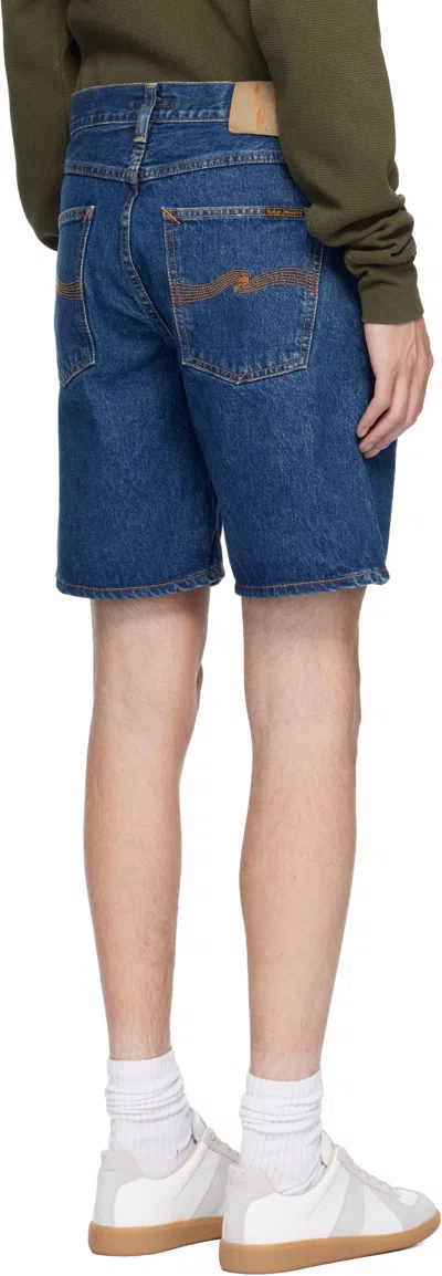 Nudie Jeans Seth Straight-leg Stone-washed Organic Denim Shorts In Blue