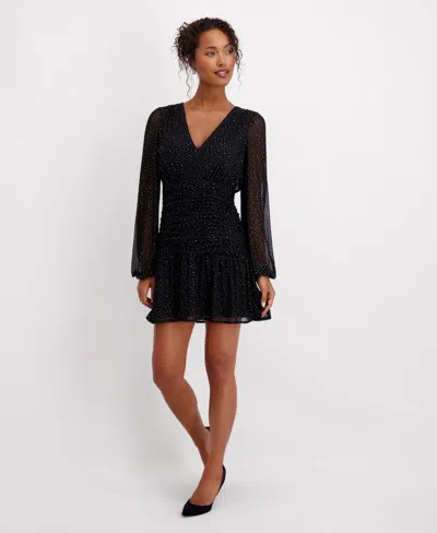Siena Women's V-neck Long Sleeve Mini Dress In Black