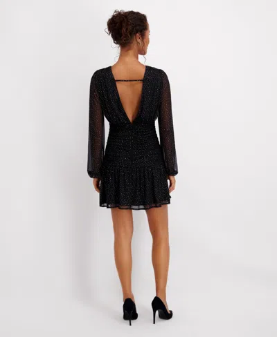 Siena Women's V-neck Long Sleeve Mini Dress In Black