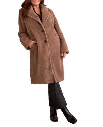 Tribal Plus Size Teddy Faux Fur Button-front Coat In Brown