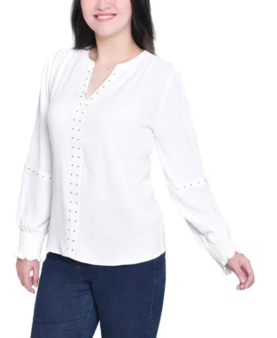 Ny Collection Women's V Neck Long Sleeve Knit Top In White