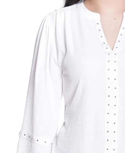 Ny Collection Women's V Neck Long Sleeve Knit Top In White