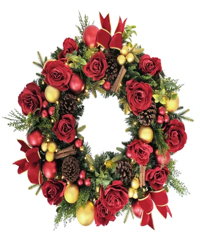 Puleo 26" Pre-lit Artificial Adorned Christmas Wreath In Red