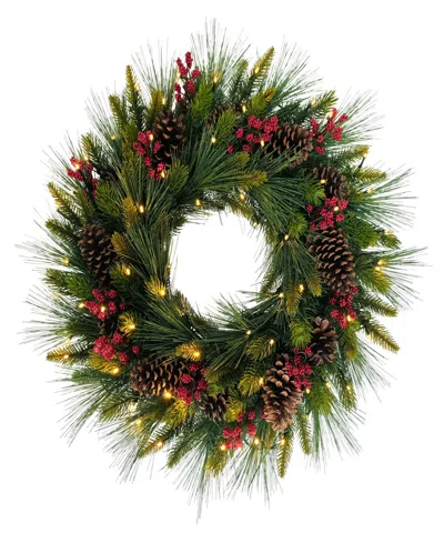 Puleo 26" Pre-lit Artificial Adorned Christmas Wreath In Green
