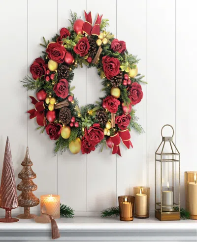 Puleo 26" Pre-lit Artificial Adorned Christmas Wreath In Red
