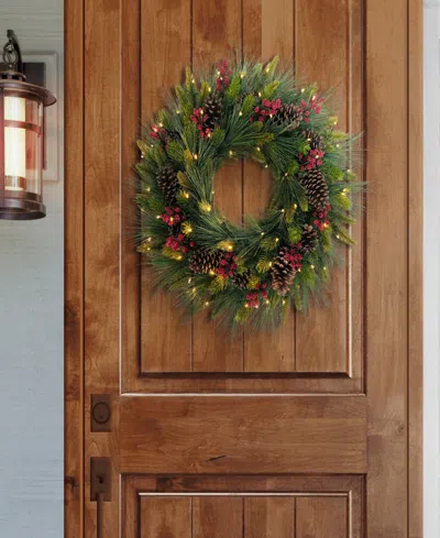 Puleo 26" Pre-lit Artificial Adorned Christmas Wreath In Green