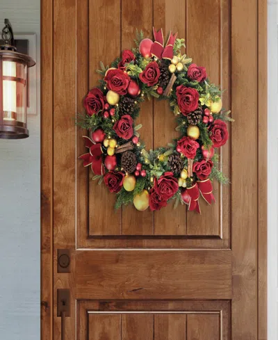 Puleo 26" Pre-lit Artificial Adorned Christmas Wreath In Red