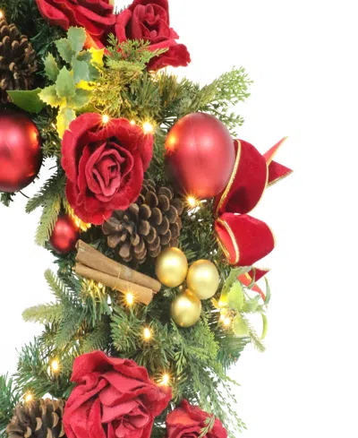 Puleo 26" Pre-lit Artificial Adorned Christmas Wreath In Red