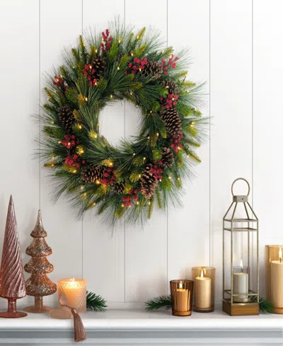 Puleo 26" Pre-lit Artificial Adorned Christmas Wreath In Green