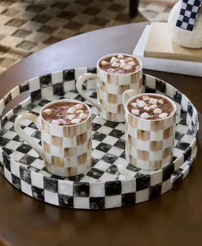 Mackenzie-childs Mocha Check Porcelain Mug In Neutral