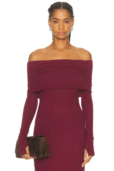 Enza Costa Cashmere Long Sleeve Off Shoulder Top In Burgundy