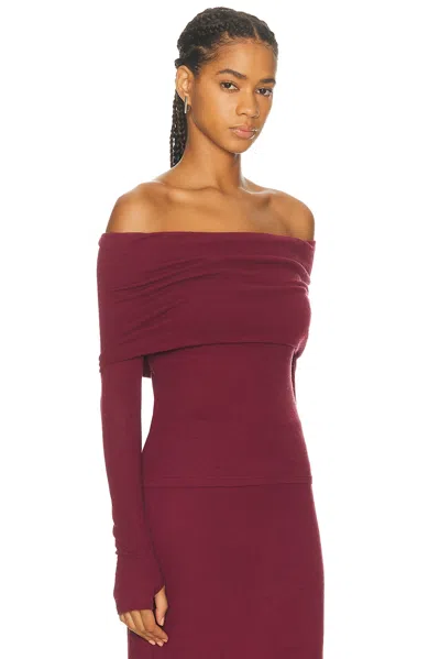 Enza Costa Cashmere Long Sleeve Off Shoulder Top In Burgundy