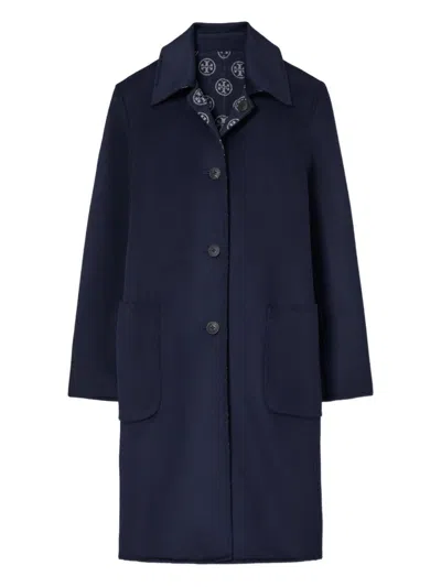 Tory Burch Reversible Double-face Wool Coat In Blue