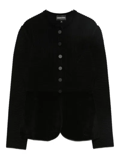 Emporio Armani Buttoned Crewneck Jacket In Black