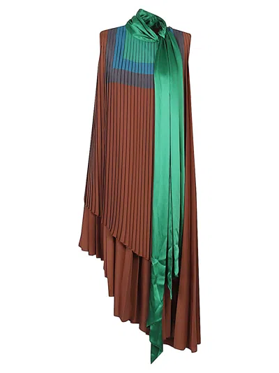 Loewe Asymmetric Tiered Colorblock High-low Dress In Multi
