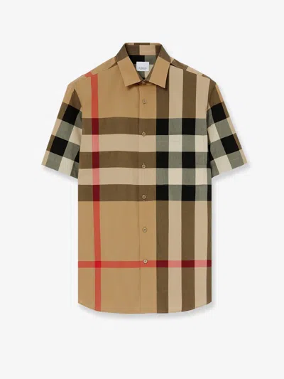 Burberry Men Cotton Shirt With Check Print In Multi