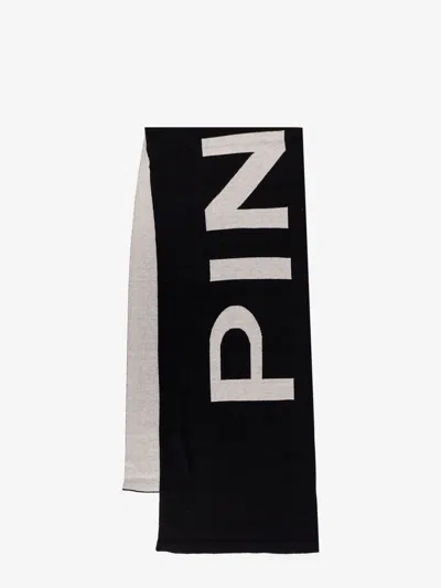 Pinko Merino Wool Scarf With Printed Logo In Black