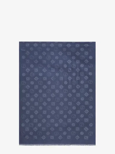 Giorgio Armani Men Silk Scarf With All-over Monogram Print In Blue