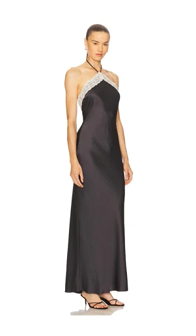 Nia Vesper Lace Satin Halter Maxi Dress In Black