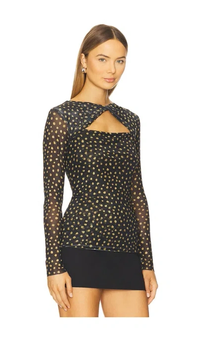 Misa Neriah Long Sleeve Top In Golden Polka Dot Mesh In Black