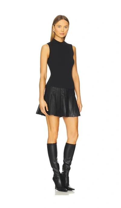 Milly Sleeveless Vegan Leather-hem Mini Dress In Black