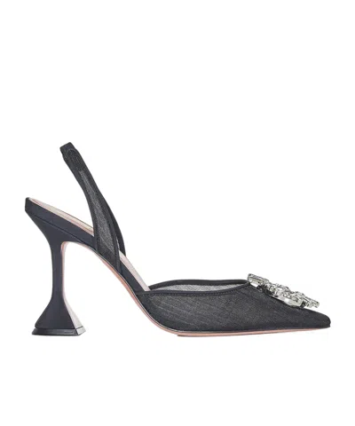 Amina Muaddi Black Mesh Pumps With Starburst Brooch In Black