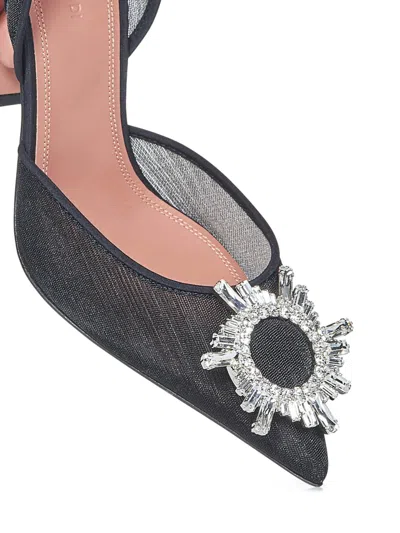 Amina Muaddi Black Mesh Pumps With Starburst Brooch In Black