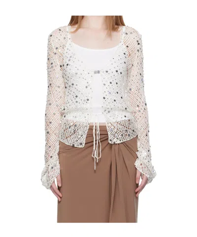 Paris Georgia Vera Crochet Knit Sequined Top In White