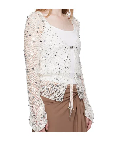 Paris Georgia Vera Crochet Knit Sequined Top In White