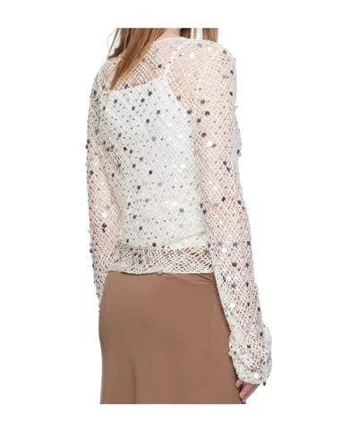 Paris Georgia Vera Crochet Knit Sequined Top In White