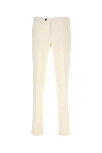 Pt Torino Stretch Cotton Blend Trousers Featuring Pockets In White